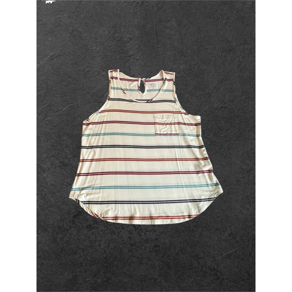 Market & Spruce Striped Tank Top Womens XL Cream Burgundy Sleeveless NWOT